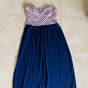 NEW, Strapless Navy BOHO Sweetheart, MAxi Dress,Sz M